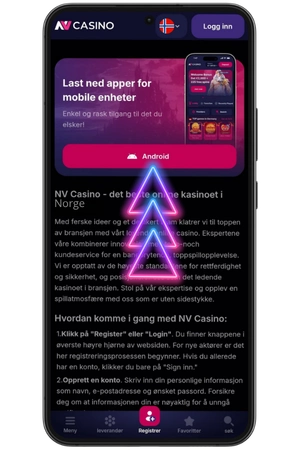 NV Casino grön nedladdningsknapp på Android