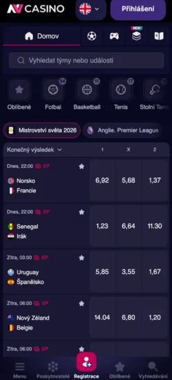 Sportovní sázky v aplikaci nv casino
