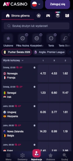 Zakłady sportowe w nv casino mobile na Puchar Świata 2026